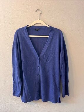 Talbots 100% Linen Blue V-Neck Summer Sweater Cardigan